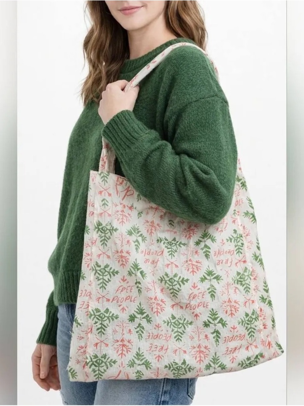 Free People Green & Red Print Tote